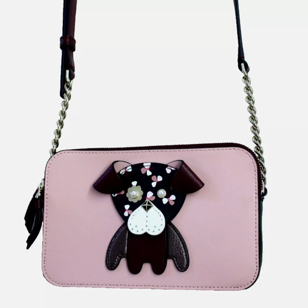 kate spade Floral Pup Cherrywood Double Zip Small Crossbody Bag Purse - Picture 4 of 15